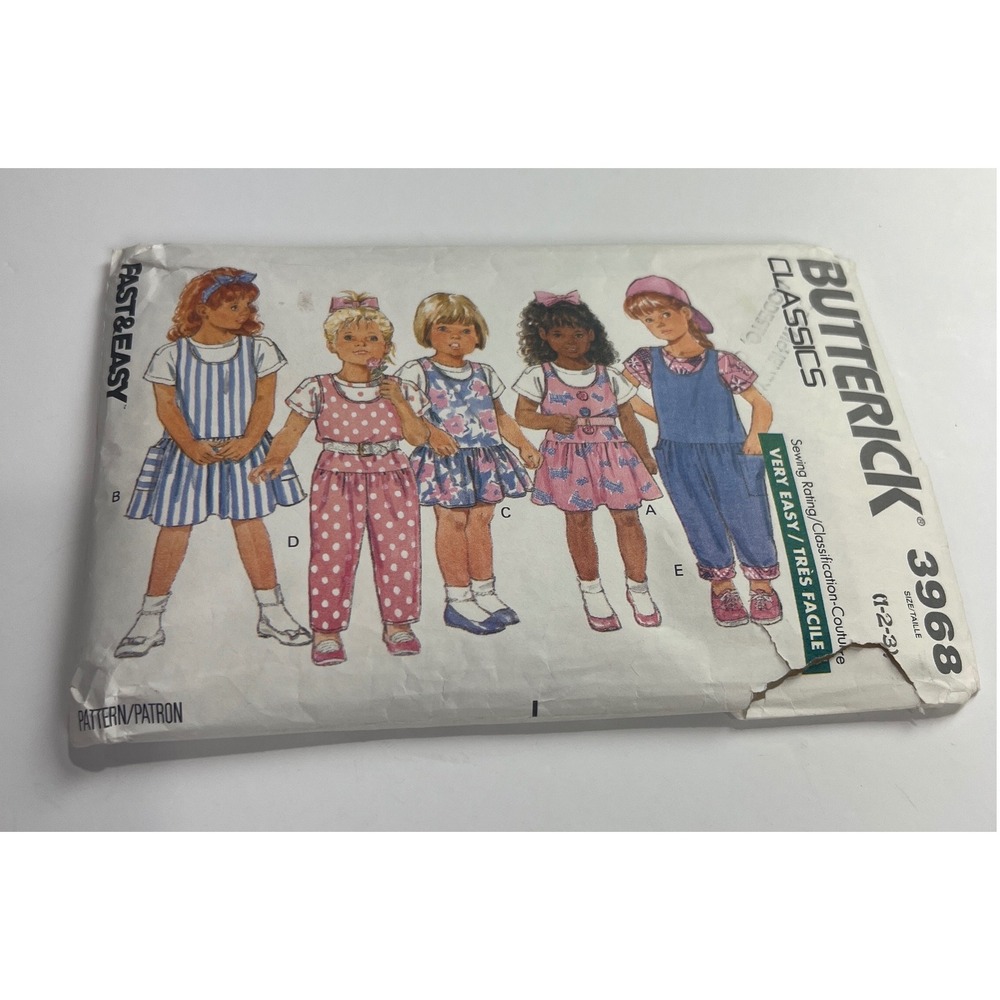 Vintage 1989 Butterick 3968 Toddler‎ Jumper Jumpsuit Sz 1-2-3 Sewing Pattern F23